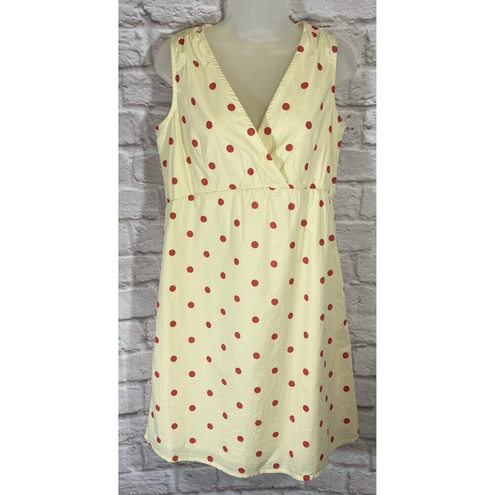 GARNET HILL Polka Dot Dress Womens 6 Yellow Pink 100% Cotton Zipper Pockets